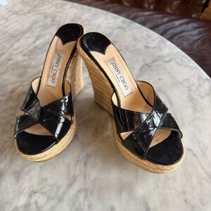 Jimmy Choo Black Patent Leather Platform Sandals
